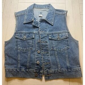 American Eagle Y2K Vintage Denim Vest Sz S Blue‎ Jean Cropped Boho Women'sCotton